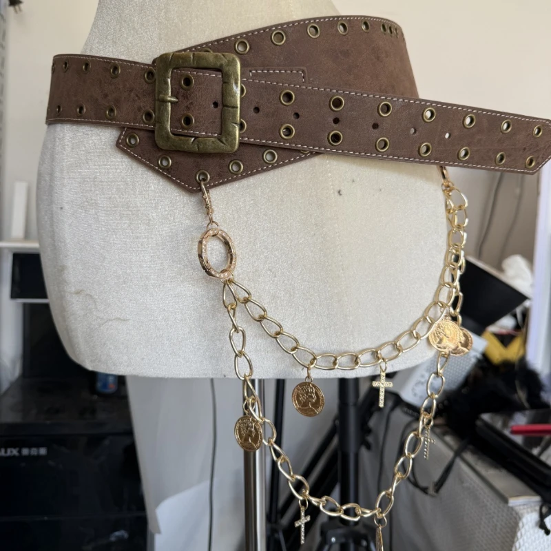 Punk Studded Irregular Tortoise Belt Hairy Cross Chain Pu Personalized Belt Spice Girls Dark Jeans Accessory Belt