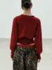 Badblood solid color V-neck sweater retro lazy style knitted cardigan embroidered short jacket for women 2