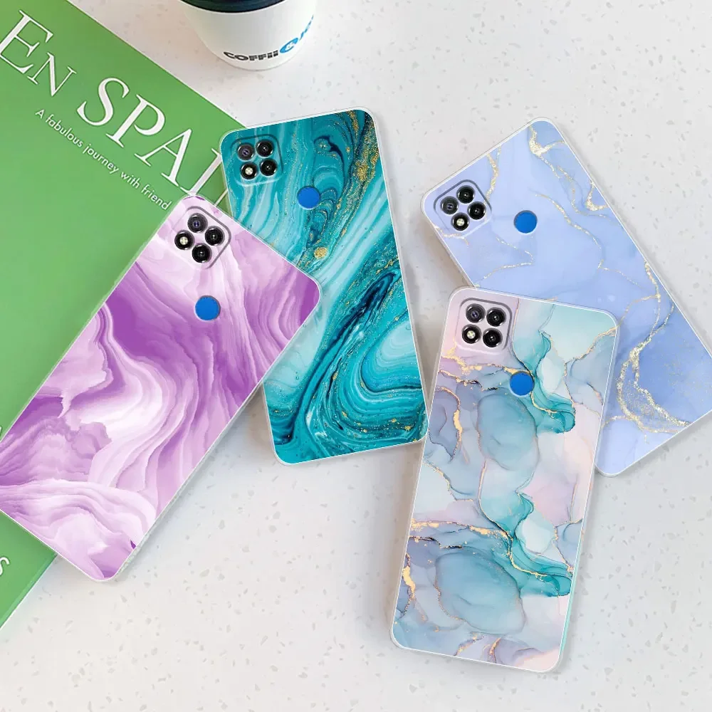 Sleek Marble Transparent Silicone Soft TPU Case - Stylish Protective Bumper Back Cover for Xiaomi Redmi 9C/9C NFC