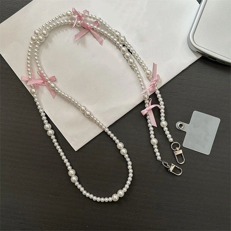 Elegant Pearl Bow Crossbody Phone Lanyard with Universal Anti-Lost Design