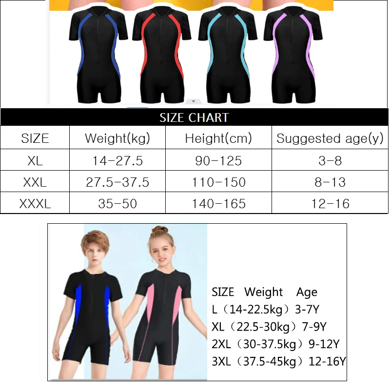 swimsuit one piece Children's One-piece Swimsuit Boy Girl Sunscreen Zipper Swimwear Color Matching Short Sleeve Shorty