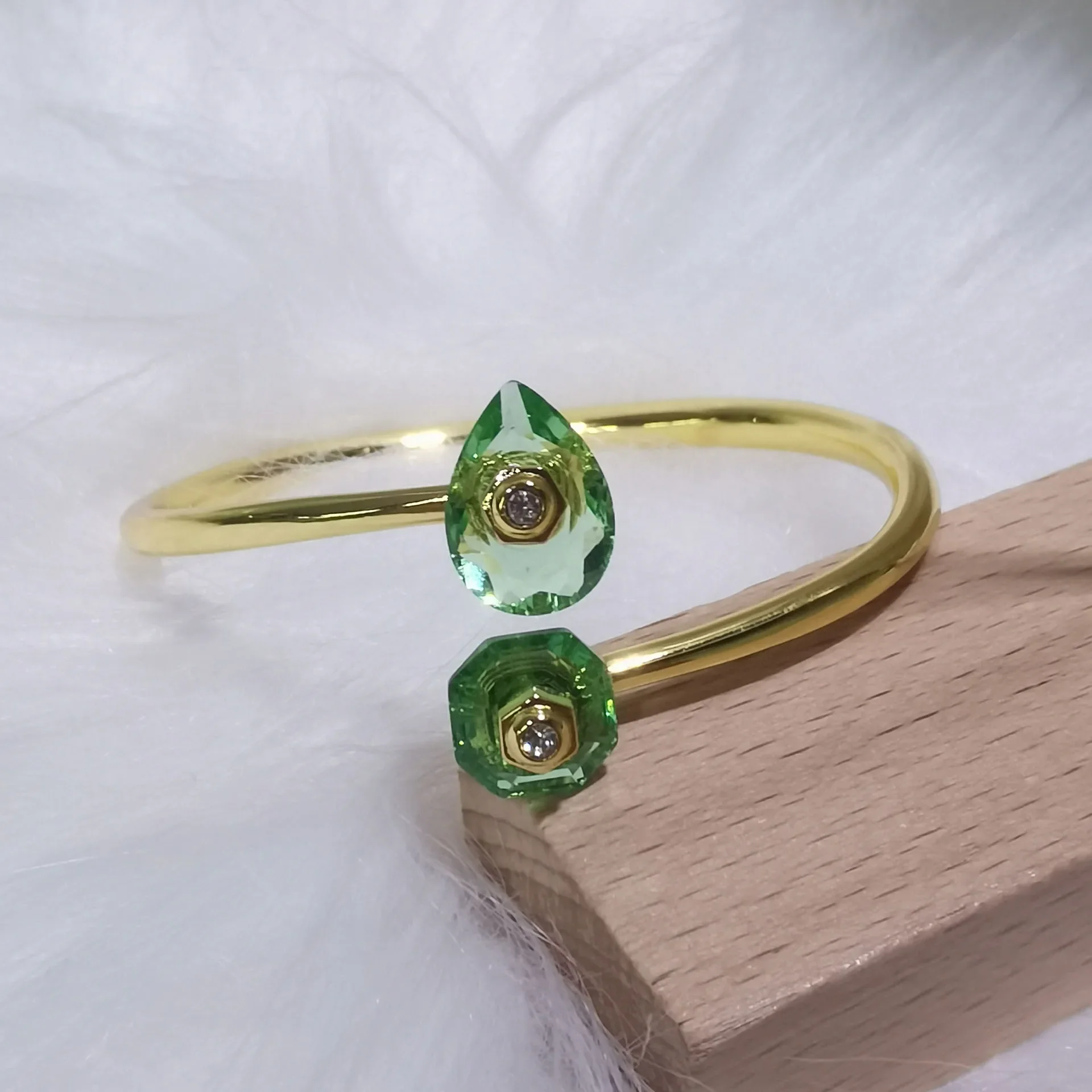 2025 High Quality Green Cut Crystal Necklace Bracelet Ring Geometric Earrings Exquisite for Women Stainless Steel Jewelry Set 3