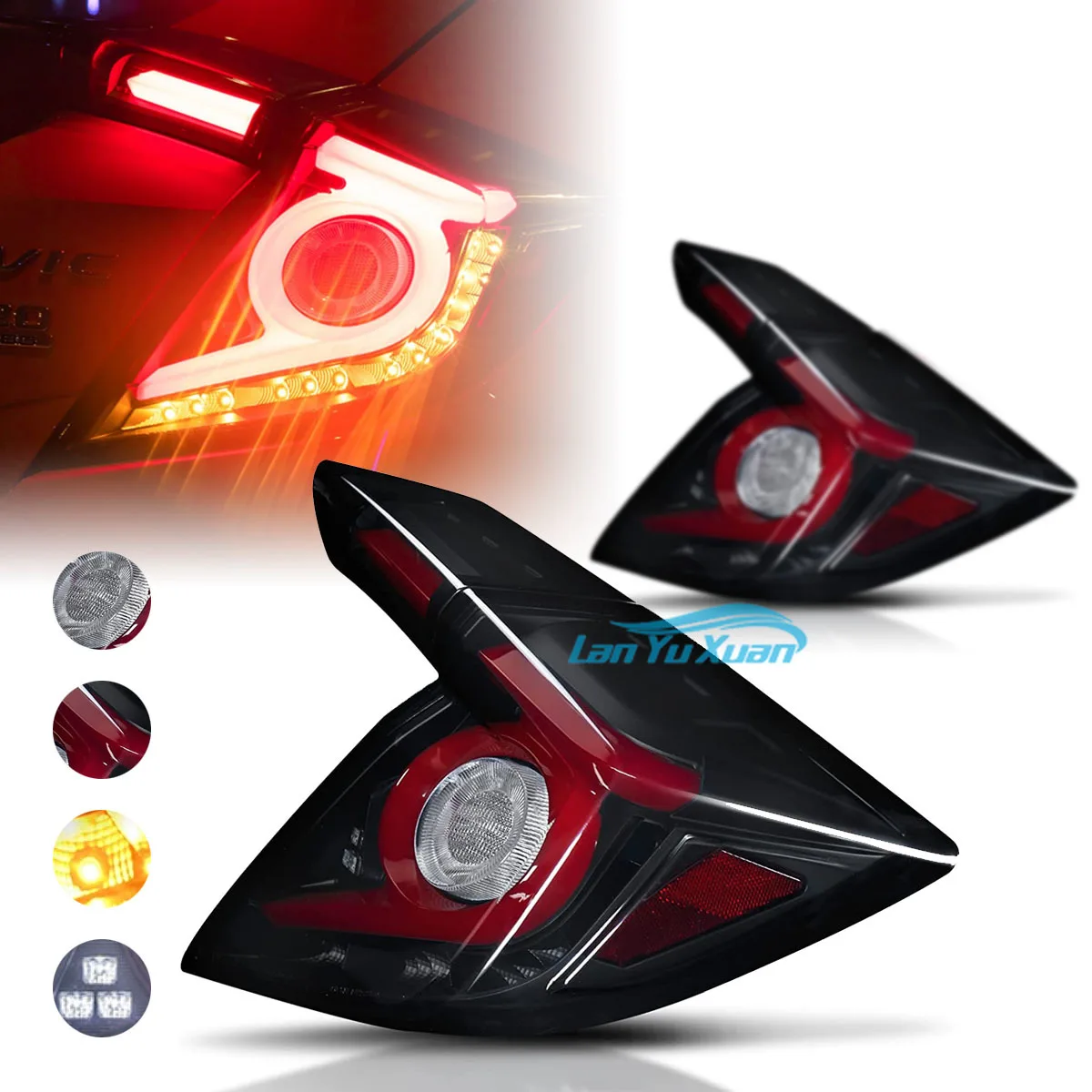 

Car Accessories LED Lights Rear Taillights Assembly For Hatchback 2018-2021 Type R Rear Lamp Dynamic DRL