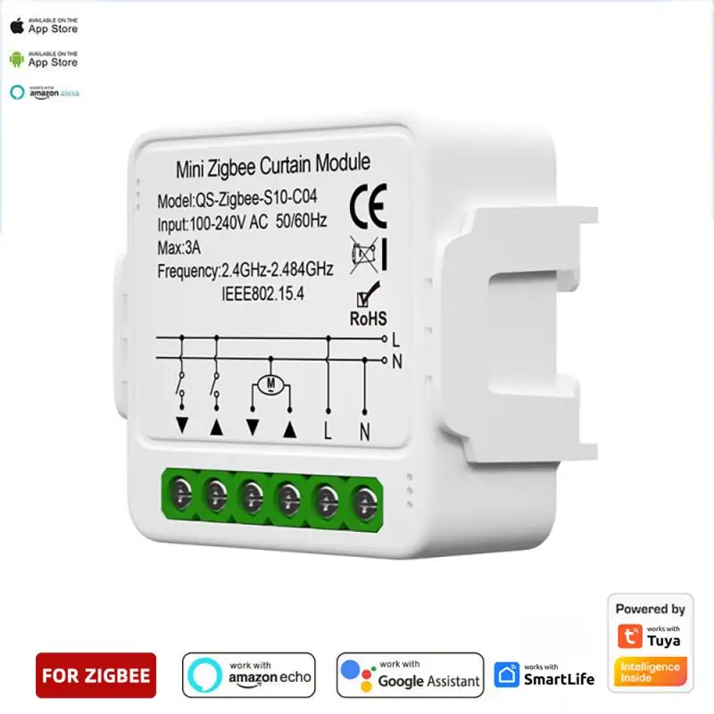 

Tuya ZigBee/WiFi Smart Curtain Switch Module For Roller Shutter Blinds Motor QS-S10-C04/ECC02 Switch Support Google Home Alexa
