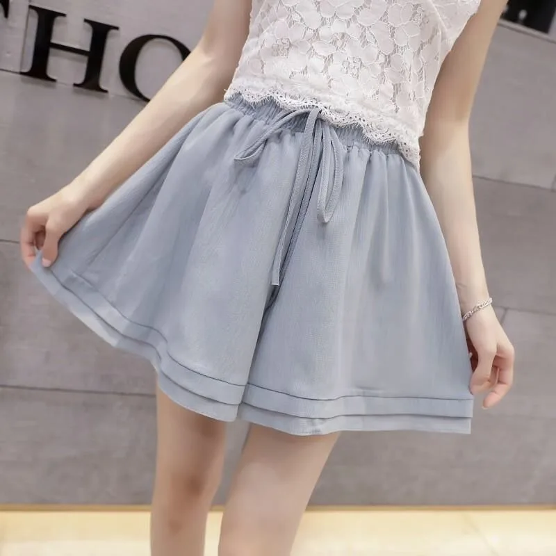 Spring/Summer Shorts Women's Summer 2024 New Chiffon Korean Edition Loose and Versatile Slimming High Waist Wide Leg Skirts