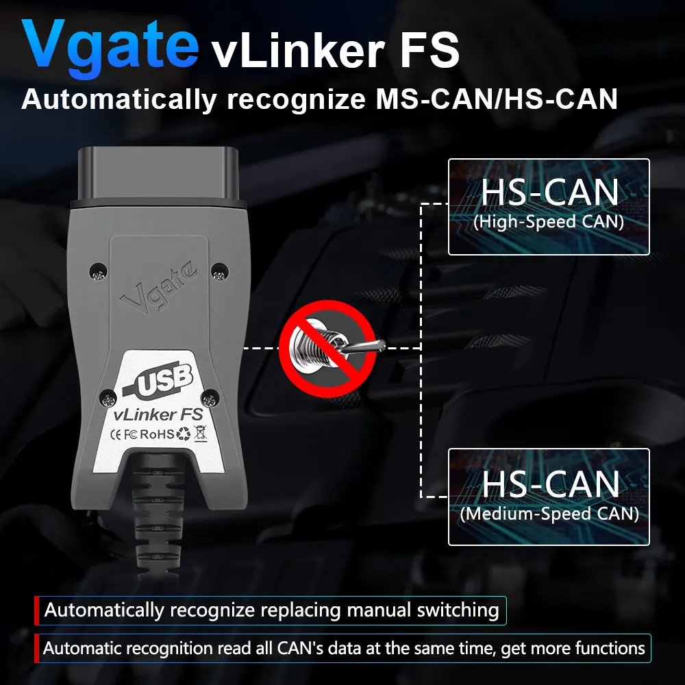 Vgate vLinker FS USB ELM327 For Ford FORScan For Mazda HS MS CAN ELM 327 OBD 2 OBD2 Car Diagnostic Scanner Interface Tools OBDII 2