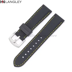 Silicone Sport Watchband - Waterproof Rubber Strap - 26mm (BlackYellow - Silver)