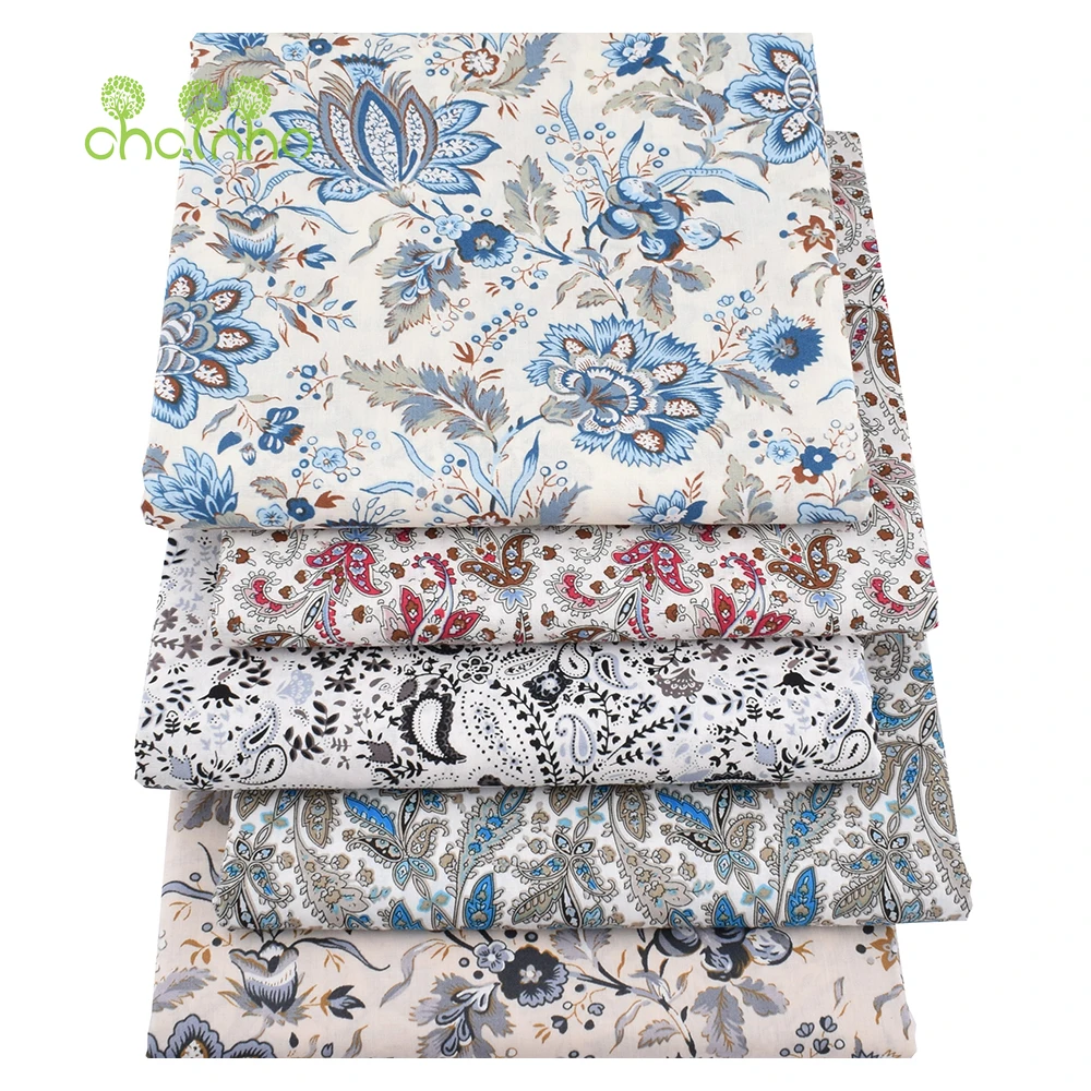 Chainho,Printed Plain Weave Poplin Cotton Fabric,DIY Sewing Quilting Material,Patchwork Cloth,Flower Series,3 Sizes,15PC145