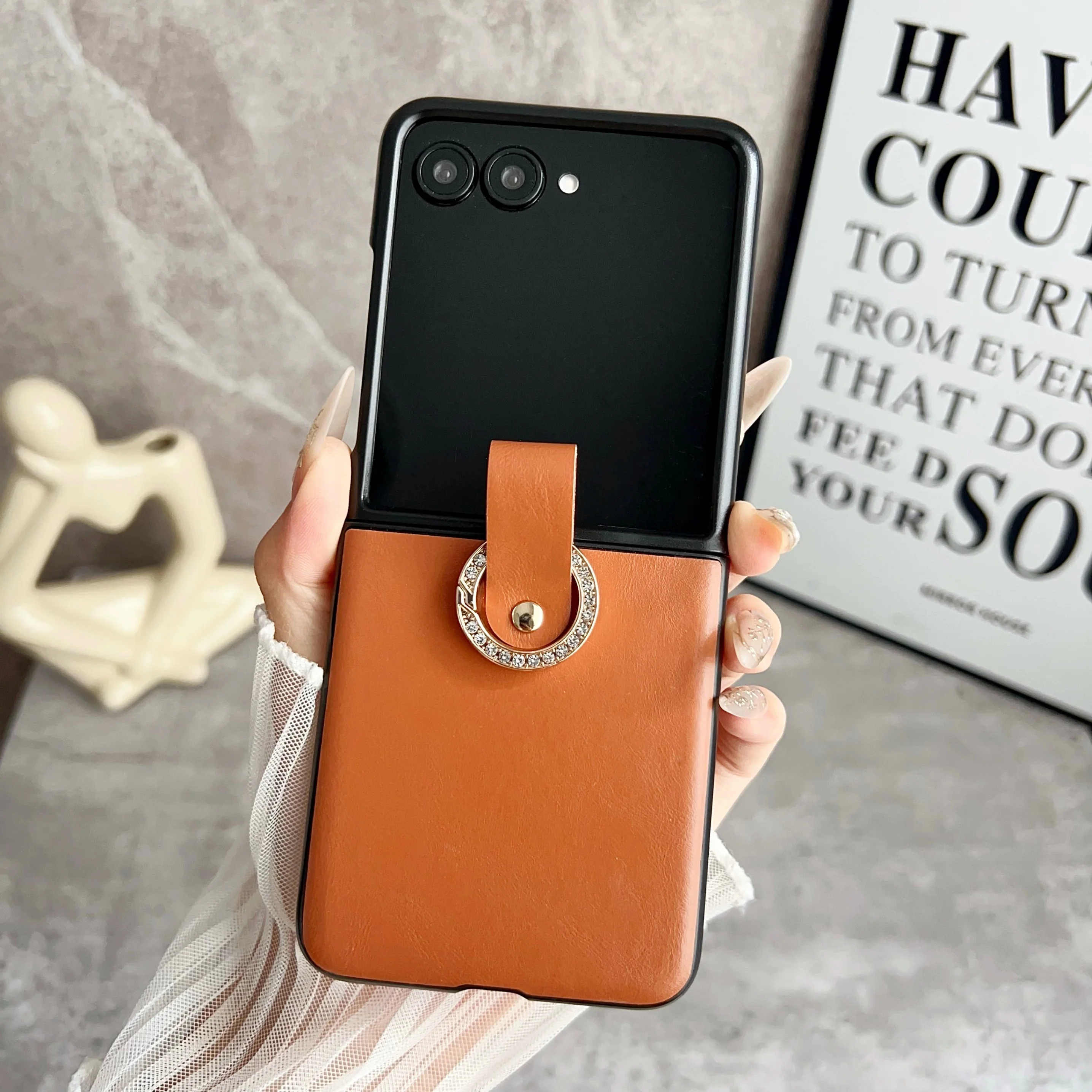 Elegant Fashion Leather Slim Case with Ring Bracket - Shockproof Cover