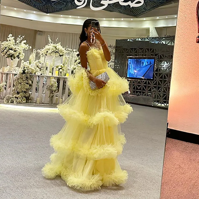 

Smileven, желтое платье для выпускного вечера, ТРАПЕЦИЕВИДНОЕ Многоярусное вечернее платье, элегантные вечерние платья в пол, Саудовская Аравия