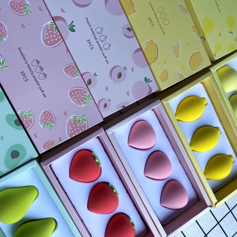 3pcs/set Fruit Shape Makeup Sponge Soft Cute Peach Strawberry Cosmetic Puff For Foundation Concealer Cream Dry/ Wet Dual Use 2
