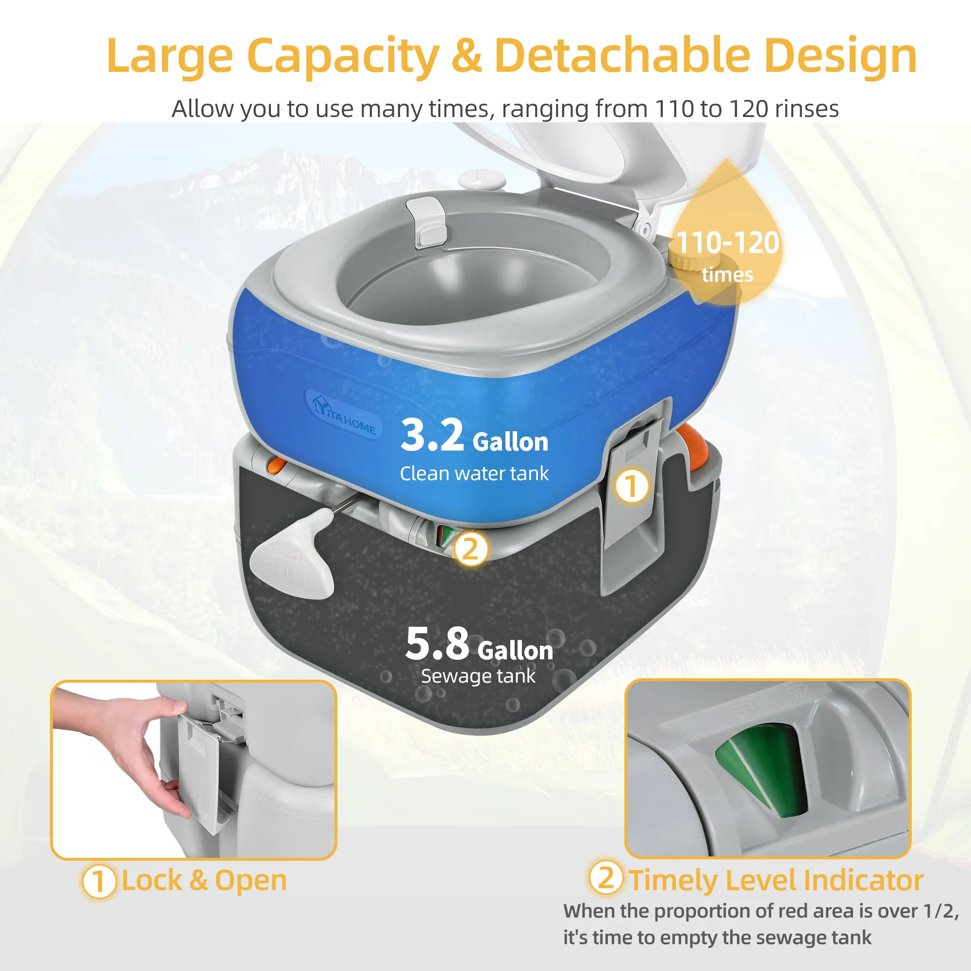 Portable Toilet Outdoor Camping Travel Mobile Flush Porta Commode Potty