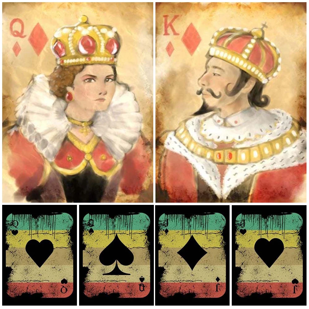 

King Queen Poker Playing Cards Vintage Wall Pictures For Living Room Nordic Poster Wall Art Canvas Painting Home Decor Unframed