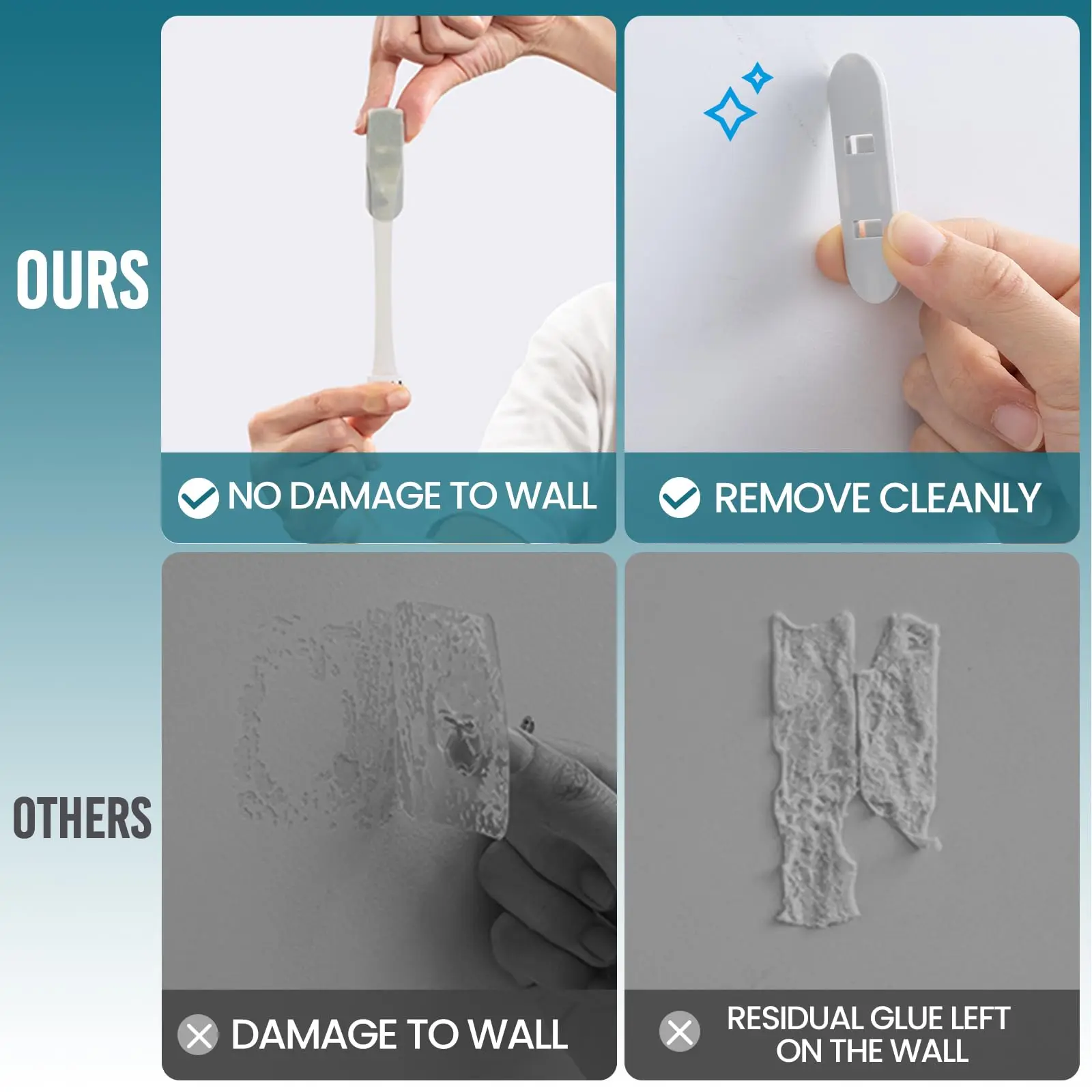 TAILI Hanging Wall Hooks with Adhesive Strips Utility Hooks for Home Storage 4 Hooks and 6 Strips Included, Damage Free for Wall 4