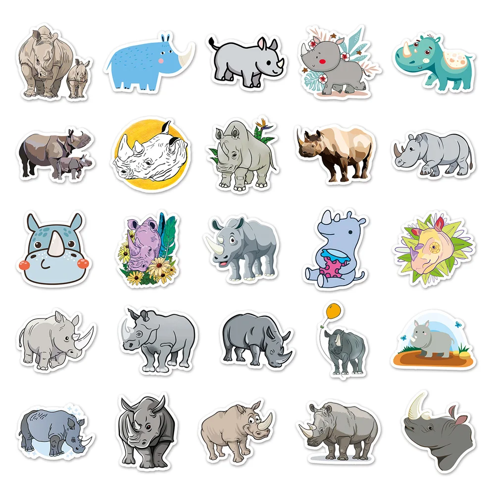 50pcs Rhinoceros Stickers For Ipad Laptop Scrapbook Luggage Scrapbooking Material Skateboard Craft Supplies Rhino Sticker Pack