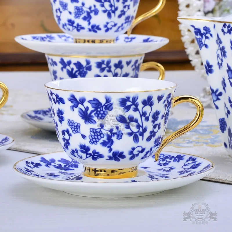Style Coffee Set Bone China in-Glaze Decoration Tea Set British Afternoon Tea Blue and White Porcelain Large Coffee Cup