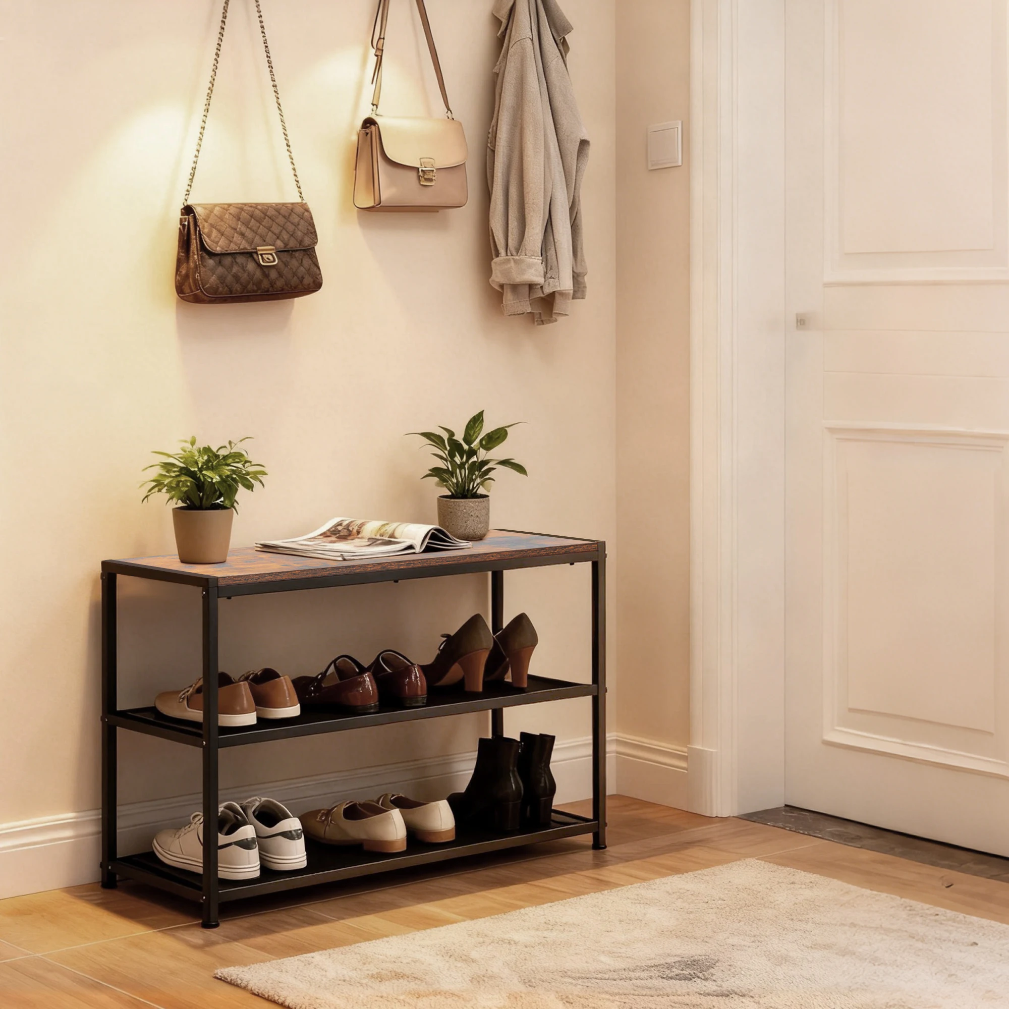 compact entryway shoe bench