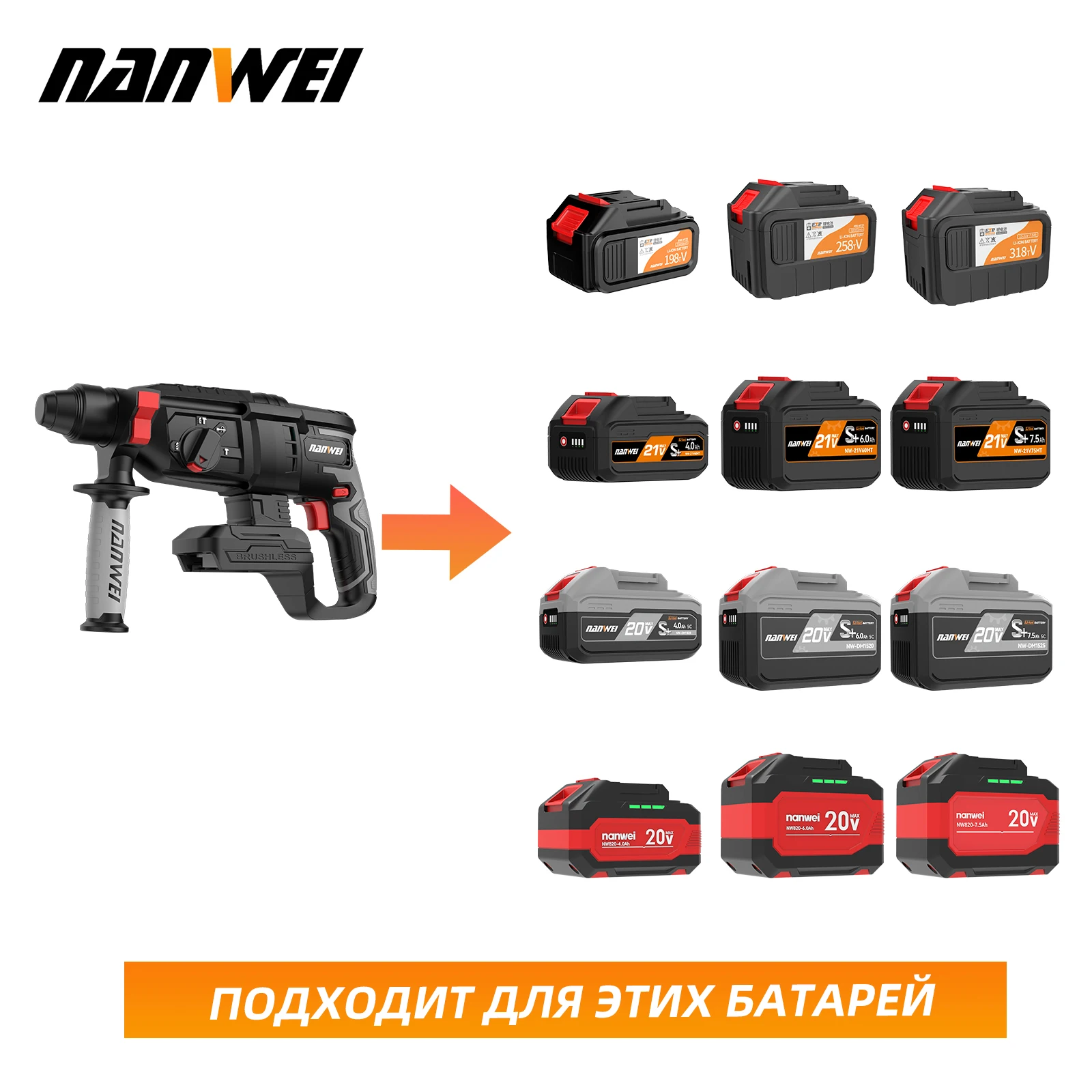 NANWEI 20v Electric drill Heavy Cordless Rotary Impact Hammer