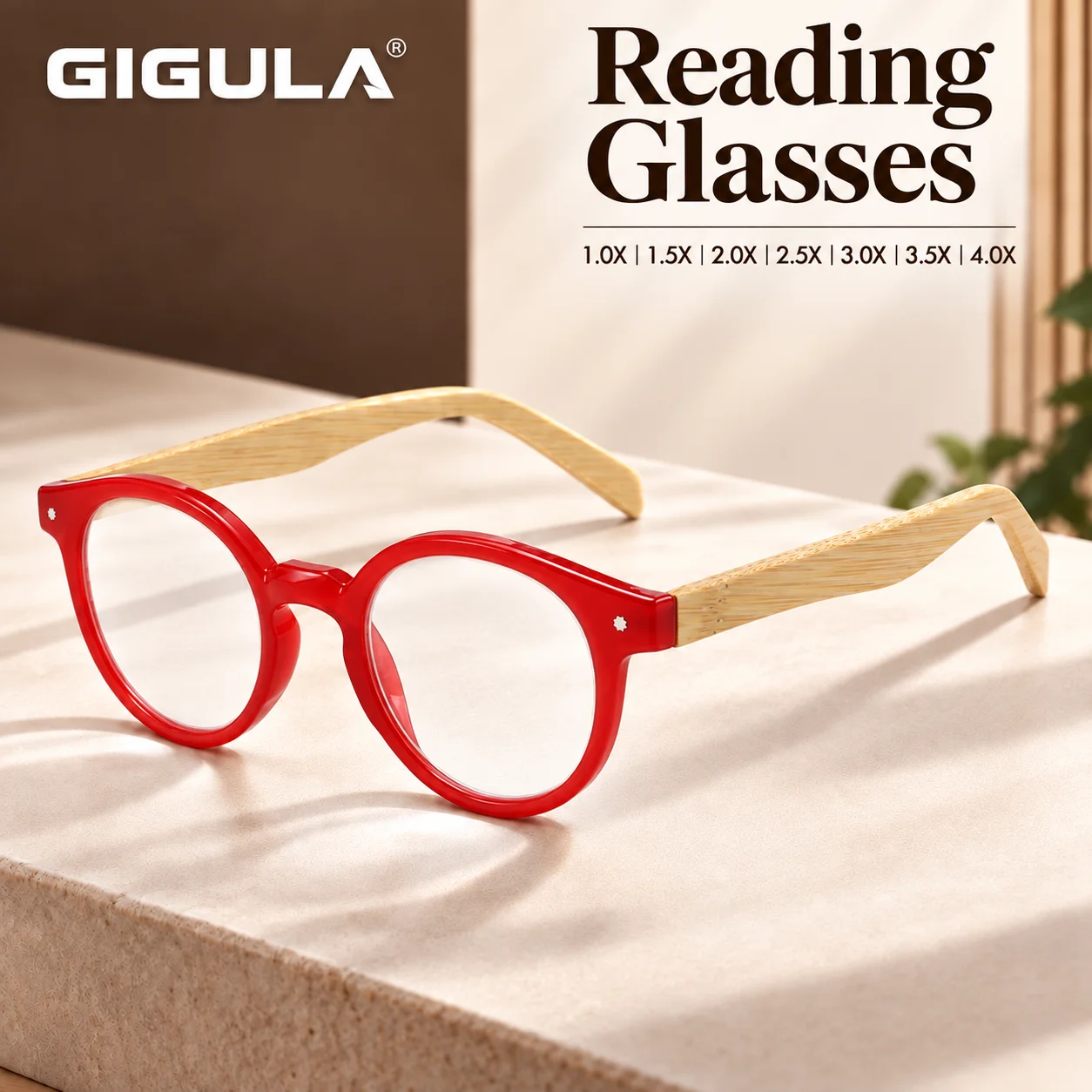 Elegant Transparent Green Frame Reading Glasses with Wooden Texture Temple and Blue Light Filter