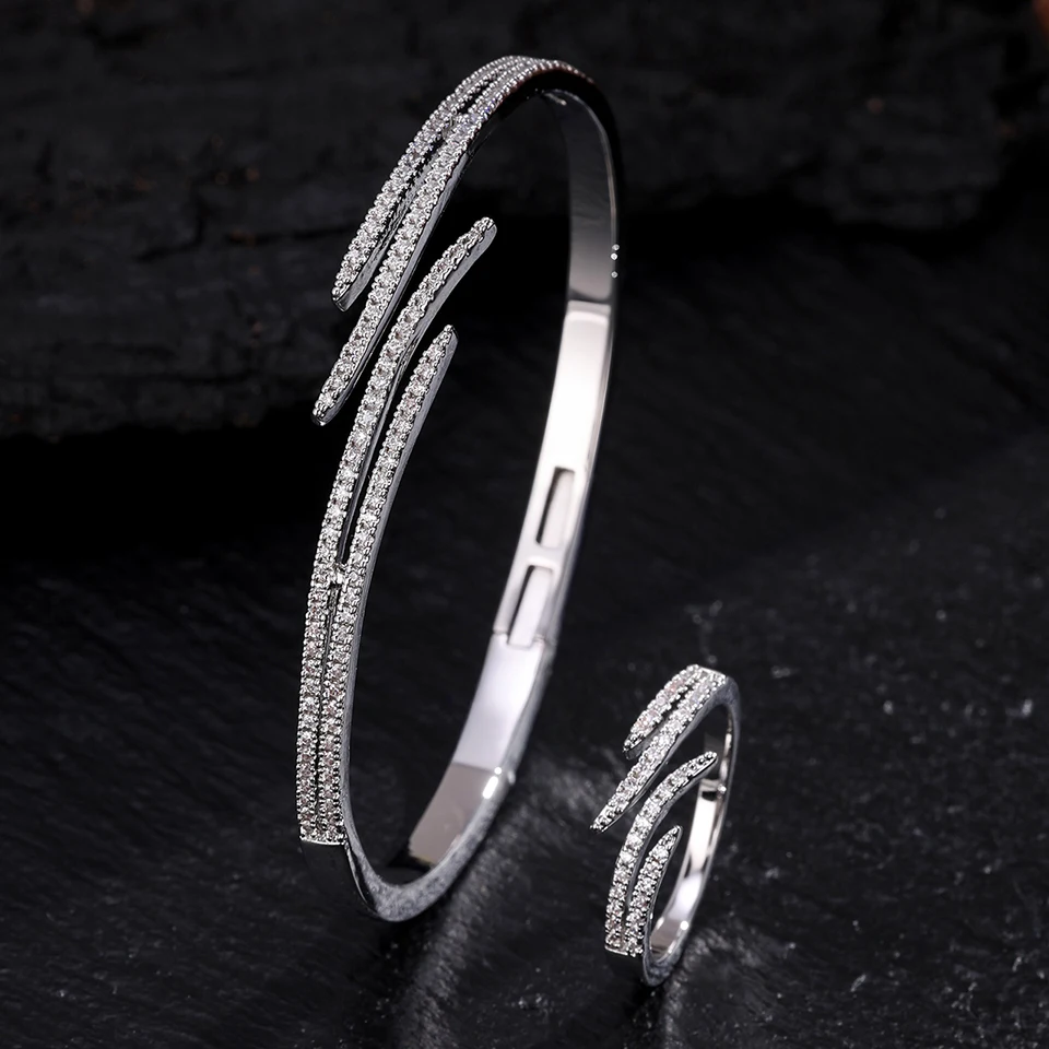 ZAKOL Classic Zircon Inlay Wing Shape Open Bracelet Ring For Women Exquisite 18K Gold Plated Fashion Aesthetic Jewelry Gift 2