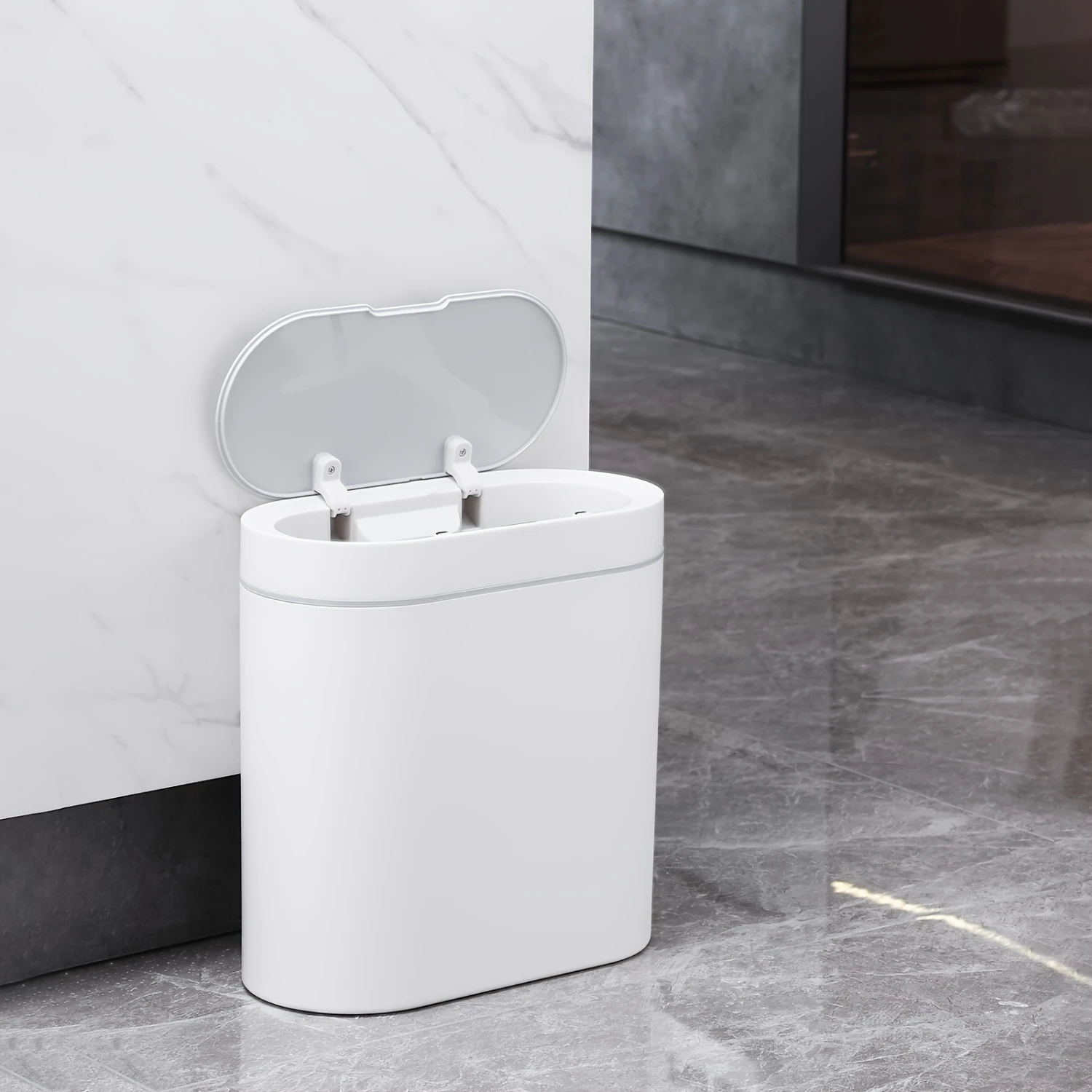 Bathroom Trash Can, 2.5 Gallon Waterproof Motion Sensor Small with Lids, 9.5 Liters Slim Plastic Narrow Automatic Bedroom Office