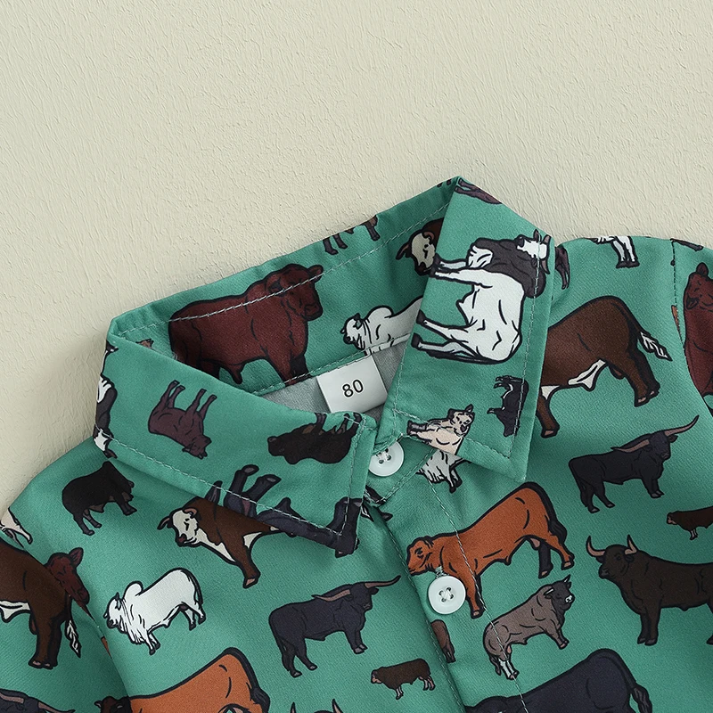 6M-4T Baby Boy Clothes Western Cow Print Shirt Long Sleeve Country Dress Shirt Tops Toddler Outfit -07-19 Lioraitiin