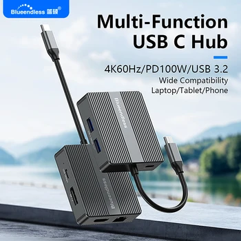 7 in 1 USB C Hub with DP+HDMI:4K 60Hz/ 2*USB-A 3.2/ USB-C 3.2/ 1000Mbps RJ45/ PD 100W Compatible with Tablet/Laptop/phones 1