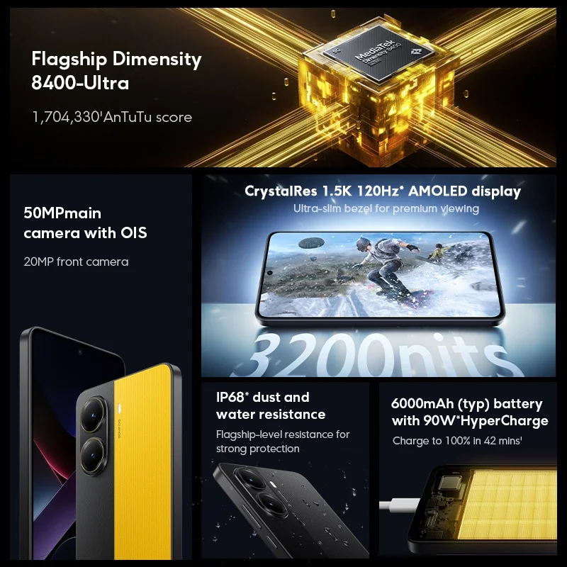 【World Premiere】POCO X7 Pro Global Version Smartphone Dimensity 8400-Ultra 6000mAh 90W Charge 50MP camera with OIS 120Hz NFC 5G 4
