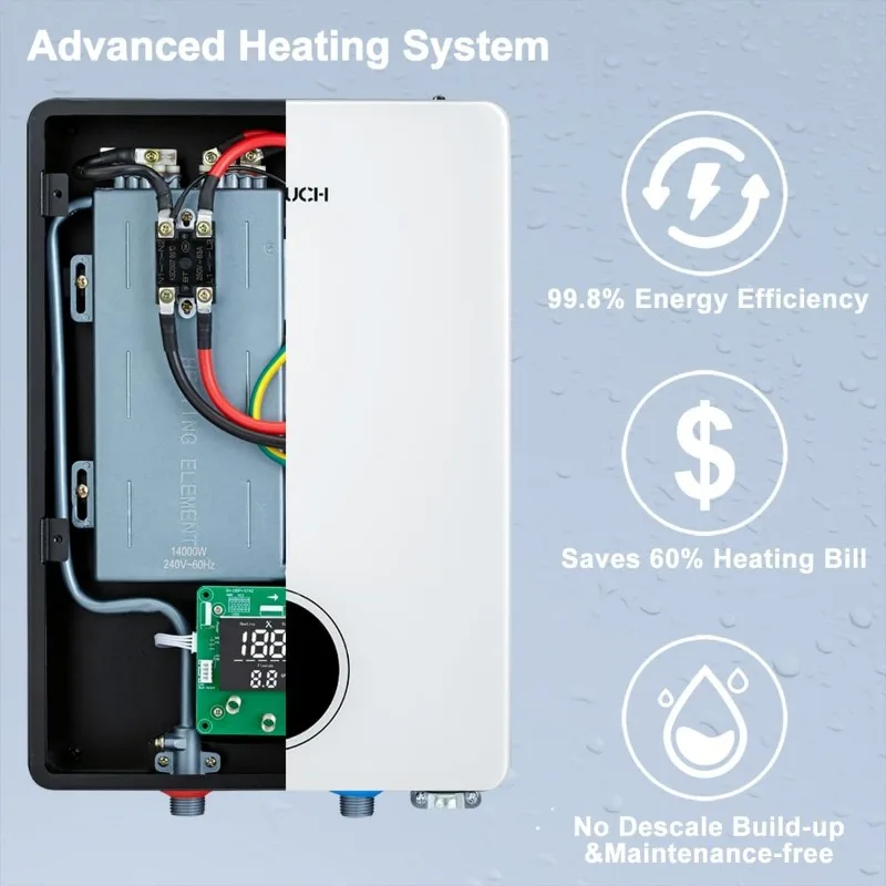 Electric Tankless Water Heater, ECOTOUCH 27kW on Demand Hot Water Heater Electric 240V Instant Tankless Hot Heater