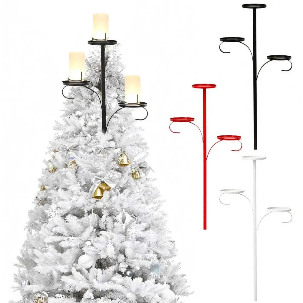 90cm Christmas Tree Topper Candle Holder 3-Tier Metal Triple Candle Tree Topper Shelf Candelabra Xmas Tree Topper Decoration