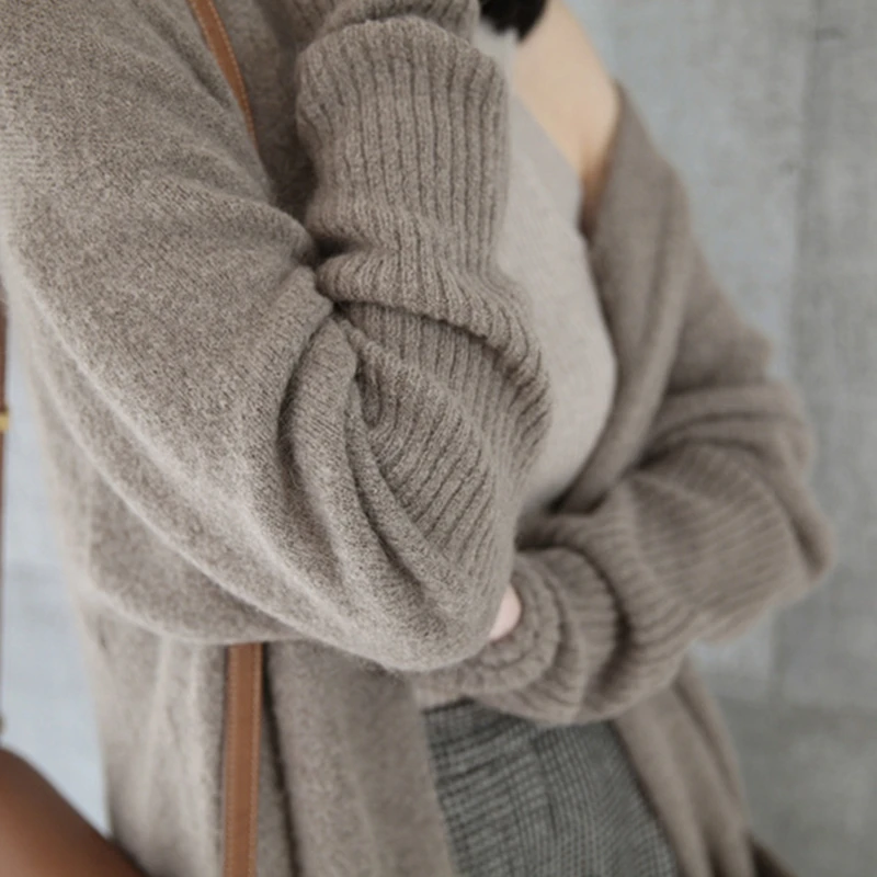 Autumn and Winter New Women's Solid Color Long-sleeved Sweater Fashionable and Elegant with Pocket Cardigan Casual Sweater Coat