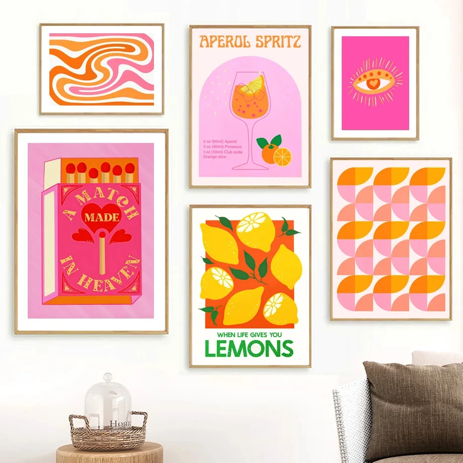 

Match Strawberry Lemon Cards Cocktails Drink Retro Wall Art Canvas Painting Posters And Prints Wall Pictures Kitchen Bar Decor