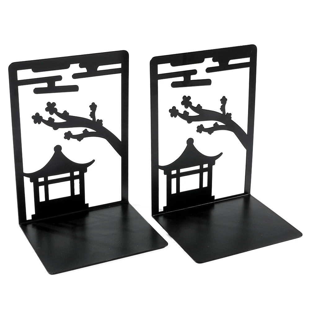 2pcs Chinese Style Gazebo Book End Metal Heavy Duty Bookends for Book Lovers Organising Desktop Home Office Iron Bookends 4
