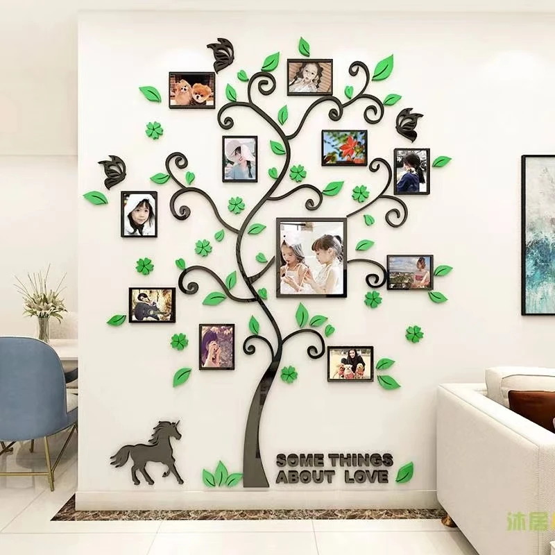 Photo Frame Wall Sticker Home Decor Acrilico Family Photo Tree Stickers Per Soggiorno Tv Sfondo Art Mirror Wallpaper