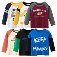 2023 Children's Clothing Autumn New Boys Bottoming Shirt Letters Rugby Print Cotton Kids T-shirt Baby Long Sleeve Tops Tees 1