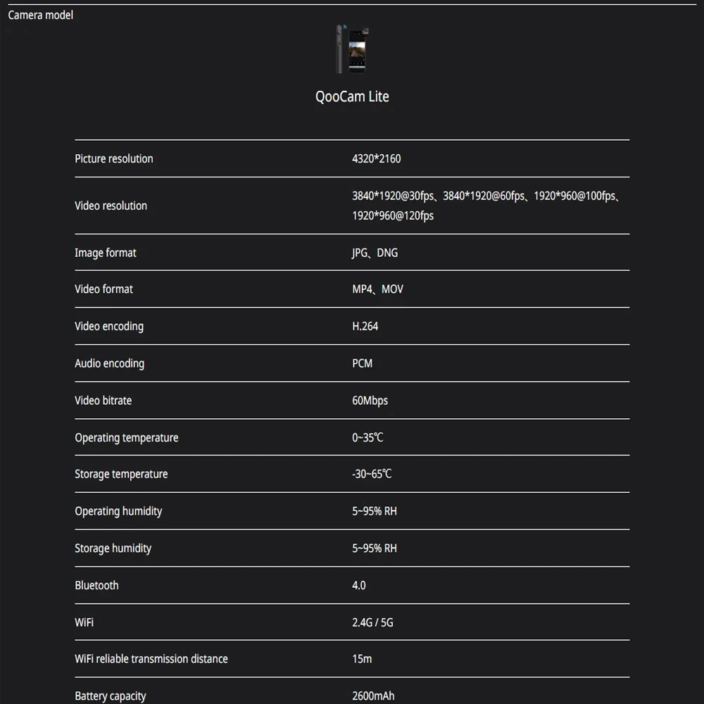 Camera 4K UHD 비디오 녹음기 3D 액션 KanDao QooCam Cucum 360 ° 모션 카메라, 3D VR 카메라 FOV 216 ° F/2.2 어안 렌즈