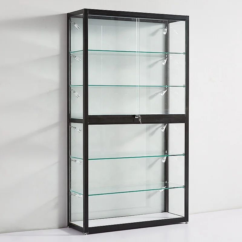 Custom, aluminium frame cheap cheap glass display showcase cabinet LED light tempered glass display for product