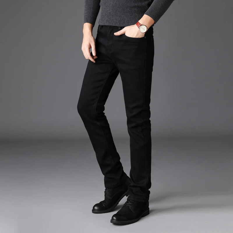 

Autumn and Winter 2023 Colorless Solid Black Denim Pants Stretch Men's Korean Fit Straight Leg Pants Jeans