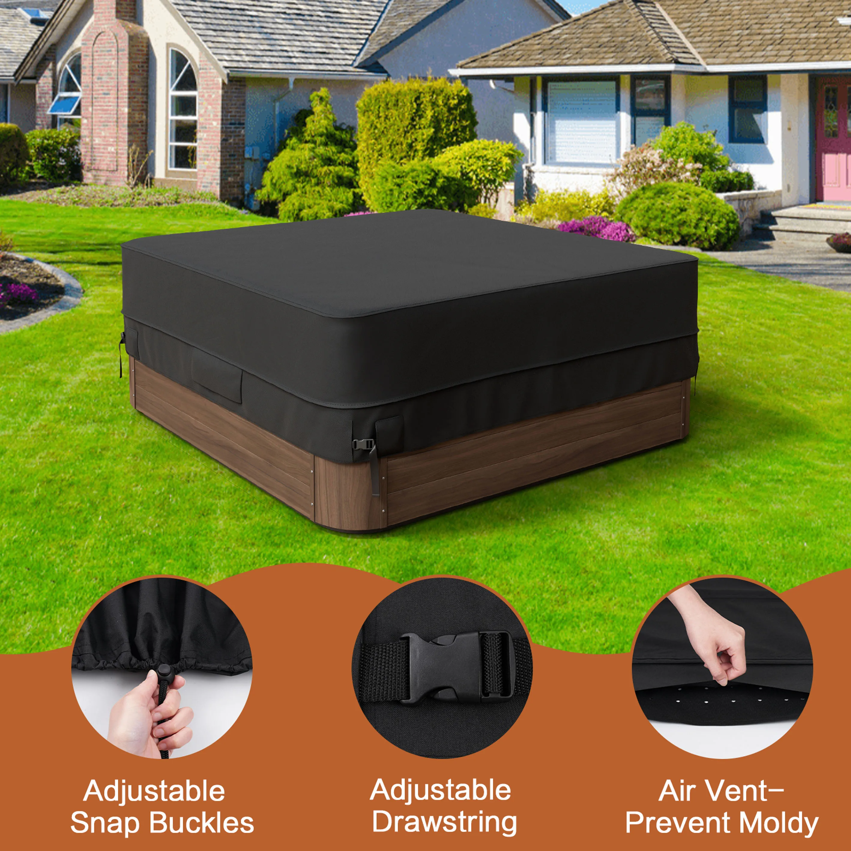 600D Oxford Hot Tub Dust Cover Cap swimming pool Waterproof Anti-UV Outdoor Warm Spa Hotspring Anti-Fall Leaves Snow Dust Cover 5