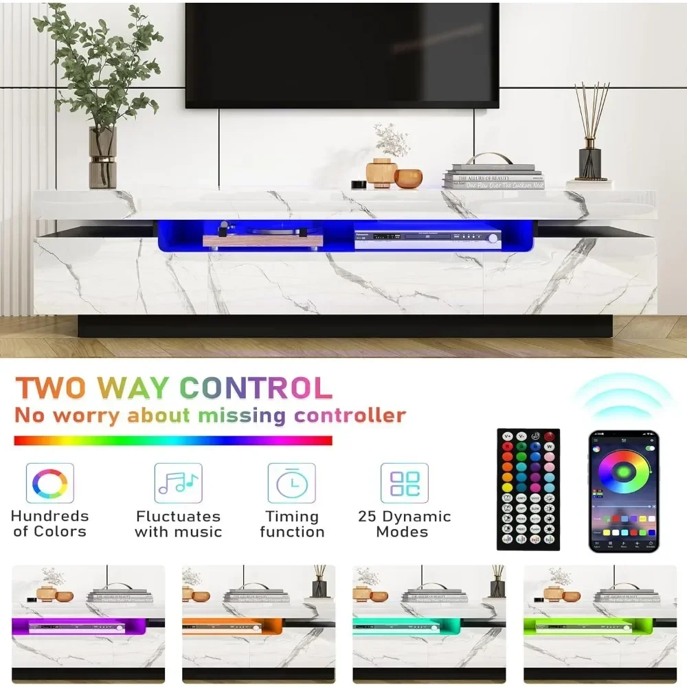 70in TV Cabinet for 75/80 Inch, High Gloss Entertainment Center with Storage Drawer,APP RGB Light, TV Stand 4
