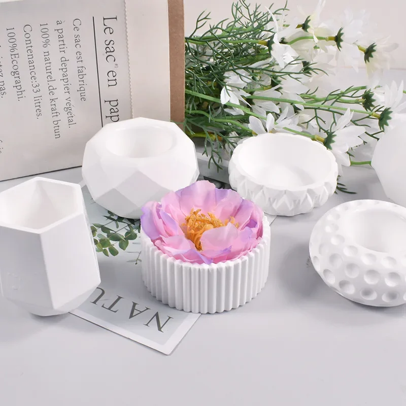 DIY Succulent Flowerpot Silicone Mold Concrete Aromatherapy Plaster Vase Mold Candle Jar Epoxy Resin Storage Box Mould Decor