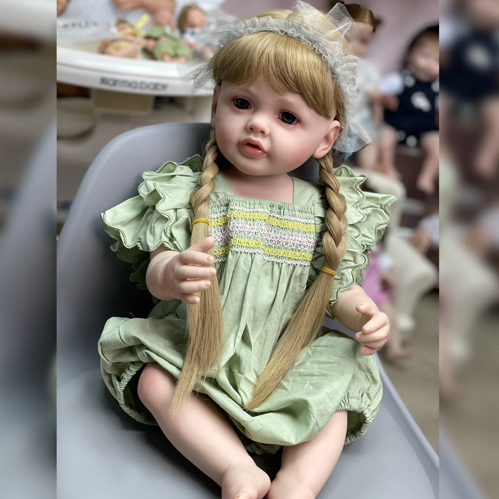 

OtardDolls 60CM Full Vinyl Body Reborn Toddler Girl Doll Cute Bebe Reborn with Green Romper Stuffed Baby Real Dolls Gift