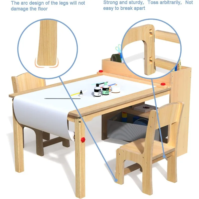 Kids Art Table and 2 Chairs, Wooden Drawing Desk, Activity & Crafts, Children's Furniture