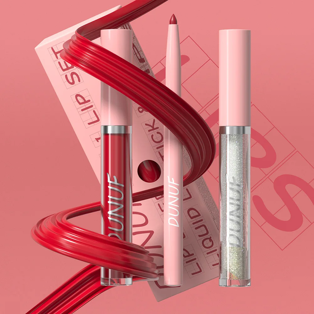 Description Picture 5 of item3Pc Rose Pink Matte Lipstick Set Waterproof Long Lasting Nude Brown Lip Liner Gloss Cheek Tint Oil Makeup Kit