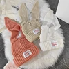 Rabbit Ears Knitted Woolen Hat Winter Thick and Warm Lambhair Ski Mask Beanie Hat for Women Balaclava Mask Beanies for Women 2