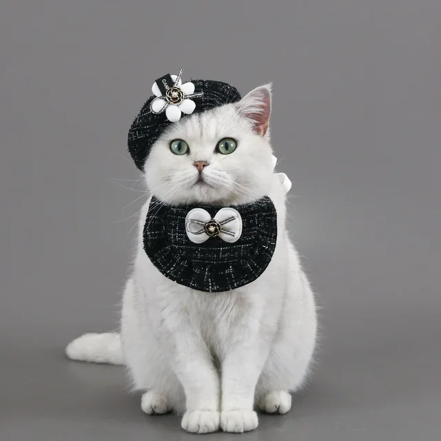 Quality Pet Hat Weaving Small Fragrant Flower Bud Hat Bow Lace Bib Pet Cat Dog Accessories Camellia Set Party Dressing Supplies 3