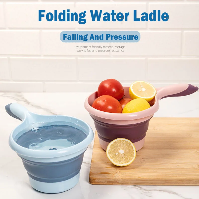 Description Picture 5 of itemFolding Plastic Water Scoop Random Color Long Handle Collapsible Bath Ladles Kitchen Water Scoop Dipper Washing Camping Tools
