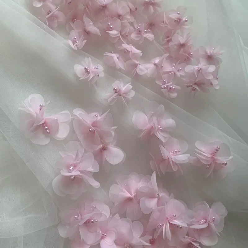 Sewing Patches Clothing Accessories Clothing Craft Accessories 10PCS 3D Pearl Flower Chiffon Patches DIY Applique Cloth Dress Wedding Hairpin Headdress Decor