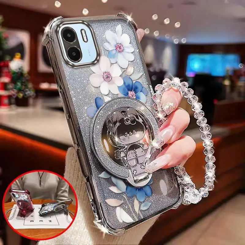 Attractive Flower Phone Case Set with Lanyard and Circular Stand, 3-Piece Pack