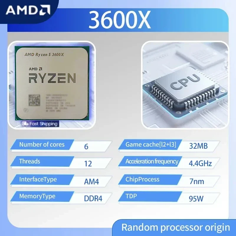 AMD Ryzen 5 3600X R5 3600X 3.8GHz 6코어 12스레드 CPU 프로세서 7NM 95W L3=32M 100-000000022 소켓 AM4 CPU 루즈 파이